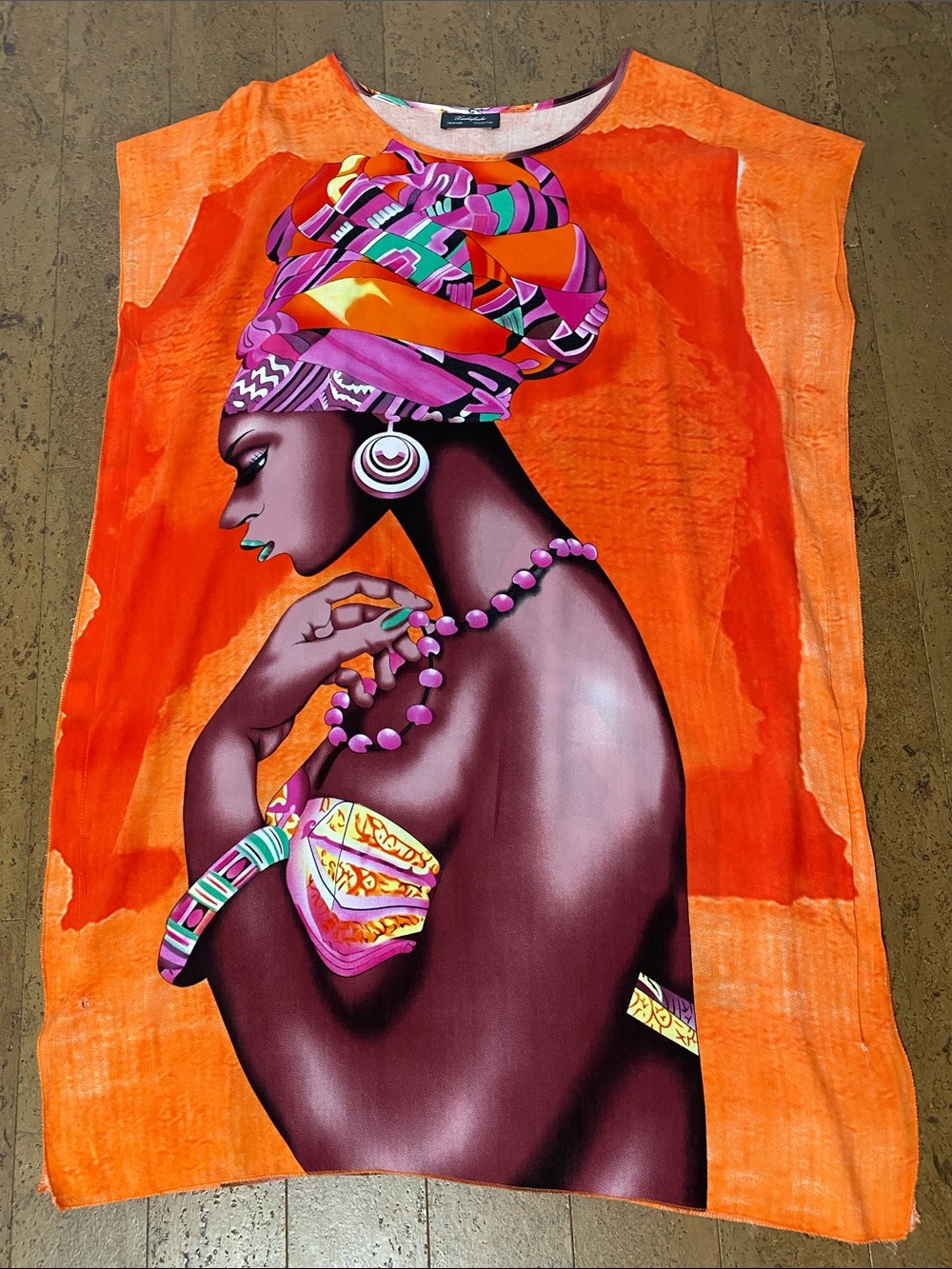 Vibrant Orange African-Inspired Tunic with Graphic 100% Cotton One Size